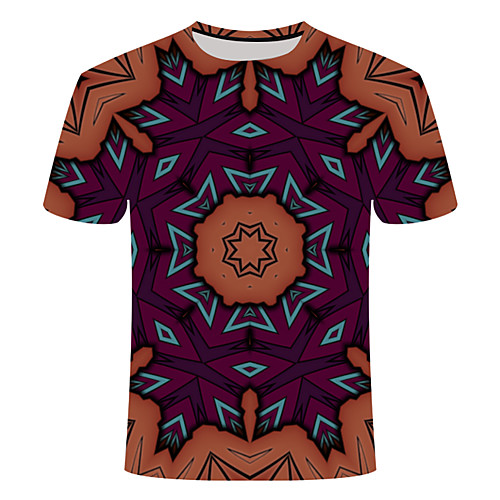

Men's Daily Going out Basic T-shirt - Geometric / 3D / Abstract Print Camel