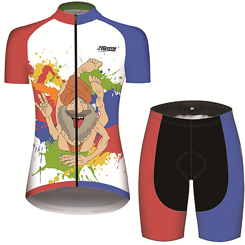 

21Grams Women's Short Sleeve Cycling Jersey with Shorts RedBlue Patchwork Cartoon Bike Clothing Suit Breathable 3D Pad Quick Dry Ultraviolet Resistant Sweat-wicking Sports Patchwork Mountain Bike