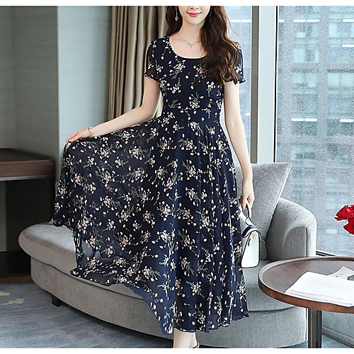 

Women's Blue Black Dress A Line Print S M