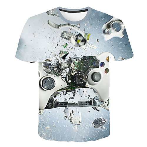 

Men's Daily Sports Street chic / Exaggerated T-shirt - Geometric / 3D / Machine Print Rainbow
