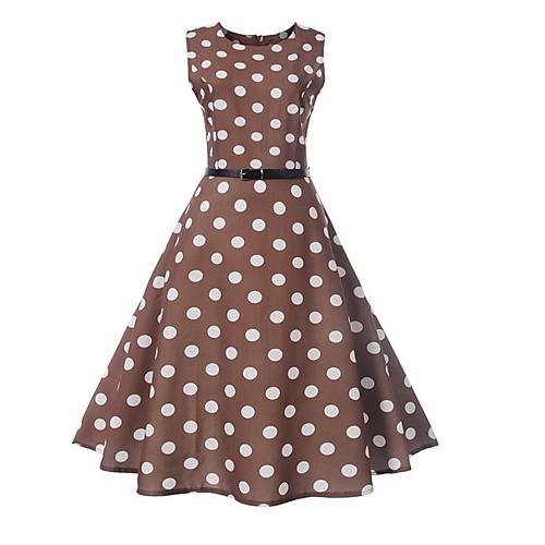 

Women's Brown Dress A Line Polka Dot S M