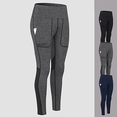 

Women's High Waist Yoga Pants Winter Patchwork Solid Color Black Dark Blue Gray Mesh Running Fitness Gym Workout Tights Leggings Sport Activewear Quick Dry Butt Lift Tummy Control High Elasticity