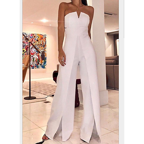

Women's Basic White Jumpsuit Onesie, Solid Colored S M L