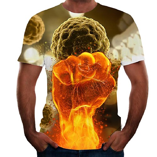 

Men's Daily Going out Basic / Street chic T-shirt - Color Block / Flame / Simulation Print Rainbow