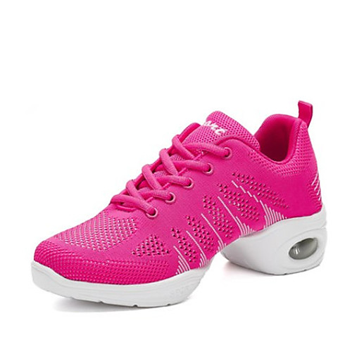 

Women's Dance Sneakers Knit Lace-up Sneaker Sided Hollow Out Thick Heel Customizable Dance Shoes Black / Black / Red / White