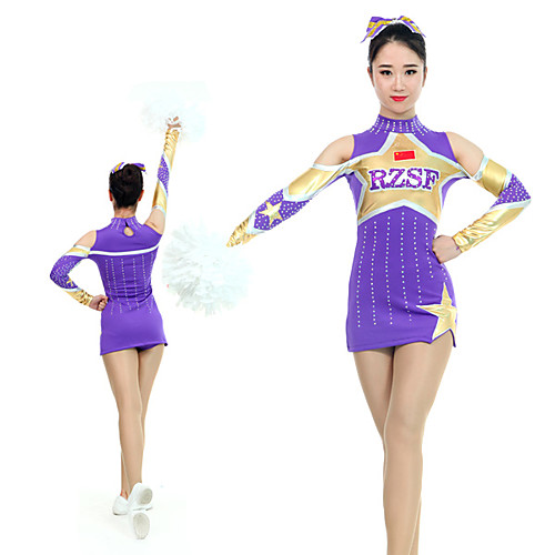 

Cheerleader Costume Uniform Women's Girls' Kids Dress Spandex High Elasticity Handmade Long Sleeve Competition Dance Rhythmic Gymnastics Gymnastics Purple