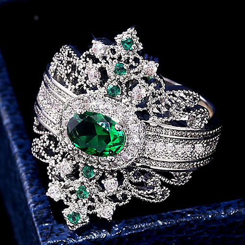 

Women's Ring Belle Ring AAA Cubic Zirconia 1pc Green Copper Silver-Plated Irregular Statement Luxury Party Evening Gift Jewelry Geometrical Wearable