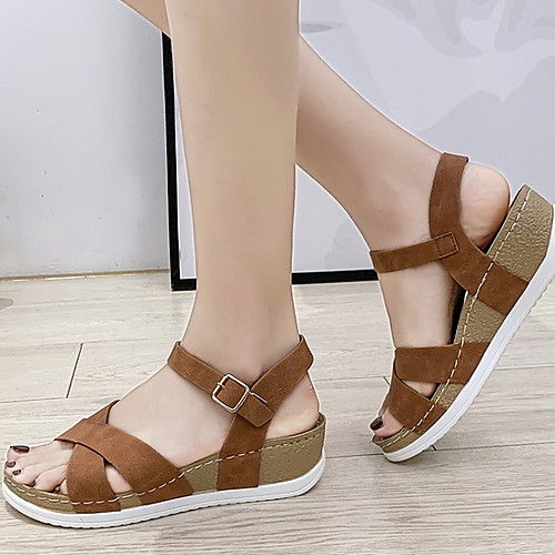 

Women's Sandals Wedge Heel Round Toe PU Summer Black / Brown / Camel