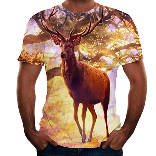 

Men's Daily Basic T-shirt - Color Block / 3D Print Brown