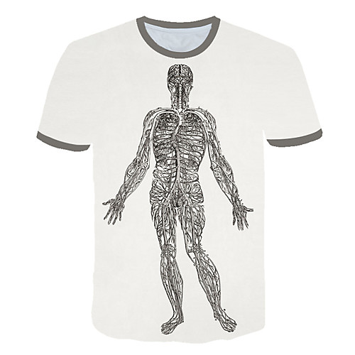 

Men's Daily Sports Street chic / Exaggerated T-shirt - Color Block / 3D / Skull Print White