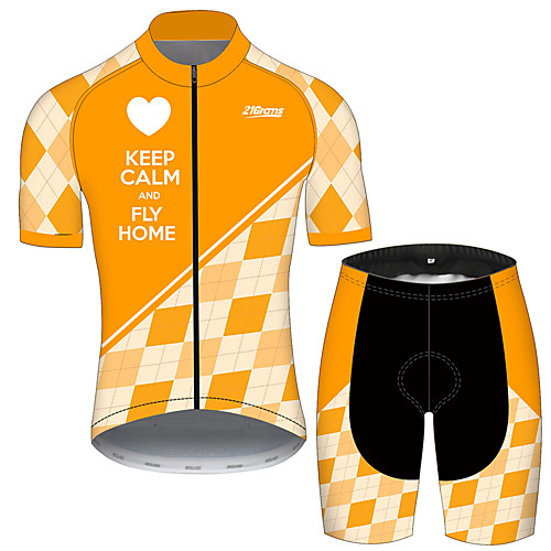 

21Grams Men's Short Sleeve Cycling Jersey with Shorts OrangeWhite Plaid / Checkered Heart Bike Clothing Suit UV Resistant Breathable 3D Pad Quick Dry Sweat-wicking Sports Plaid / Checkered Mountain