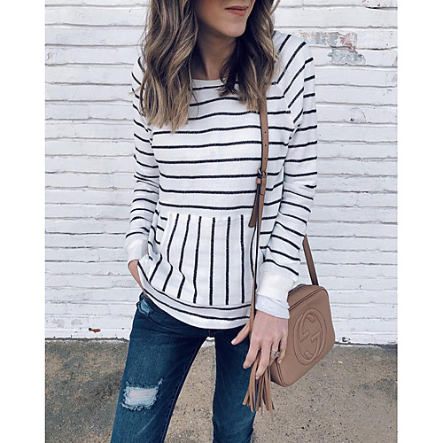 

Women's Striped Long Sleeve Pullover Sweater Jumper, Scoop Neck White S / M / L