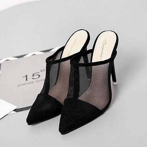 

Women's Clogs & Mules Mesh Stiletto Heel Pointed Toe Suede Summer Black