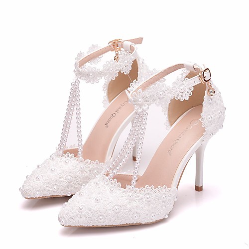 

Women's Wedding Shoes Stiletto Heel Pointed Toe Pearl / Satin Flower / Buckle PU Business / Minimalism Spring & Fall / Spring & Summer White / Party & Evening