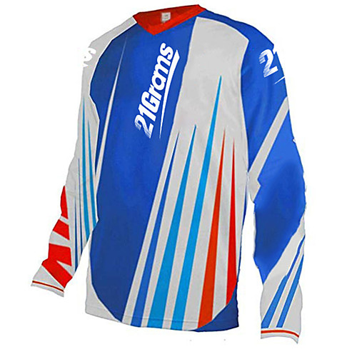 

21Grams Men's Long Sleeve Cycling Jersey Downhill Jersey Dirt Bike Jersey 100% Polyester Blue / White Stripes Bike Jersey Top Mountain Bike MTB Road Bike Cycling UV Resistant Breathable Quick Dry
