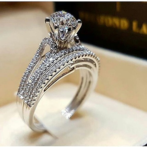 

Couple's Ring AAA Cubic Zirconia 1pc Silver Silver 2 Silver 4 Platinum Plated Alloy Stylish Wedding Gift Jewelry Cute