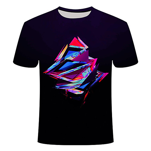 

Men's Daily Going out Basic T-shirt - 3D / Abstract / Visual Deception Print Black