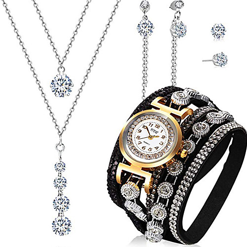 

Women's Quartz Watches New Arrival Fashion Black PU Leather Chinese Quartz Black Chronograph New Design Casual Watch 4 Pieces Analog One Year Battery Life
