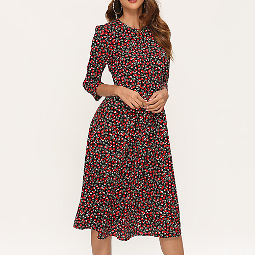 

Women's Yellow Red Dress Spring Vacation Swing Floral S M