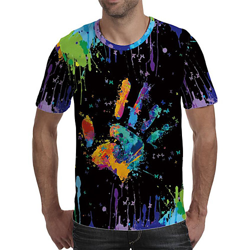 

Men's Daily Going out Exaggerated T-shirt - Geometric / 3D / Graphic Print Rainbow