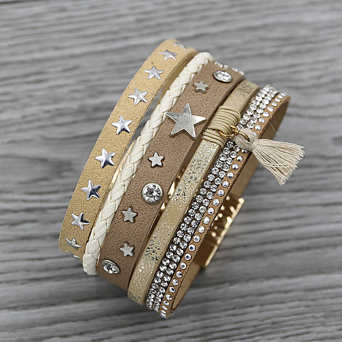 

Women's Charm Bracelet Bracelet Bangles Wrap Bracelet Chunky Star Basic European Casual / Sporty Sweet Folk Style Leatherette Bracelet Jewelry Orange / khaki / Blue For Dailywear Gift School Vacation
