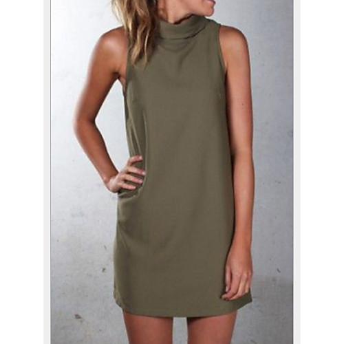 

Women's Wine Army Green Dress Shift Solid Color Crew Neck S M