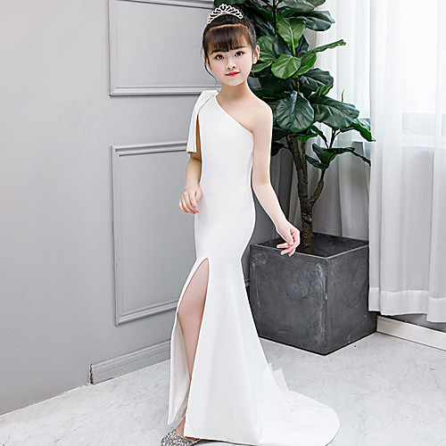 

Mermaid / Trumpet Court Train Wedding / Party / Pageant Flower Girl Dresses - Spun Rayon Sleeveless One Shoulder with Solid