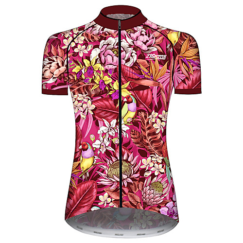 

21Grams Women's Short Sleeve Cycling Jersey 100% Polyester Rose Red Animal Floral Botanical Bird Bike Jersey Top Mountain Bike MTB Road Bike Cycling UV Resistant Breathable Quick Dry Sports Clothing