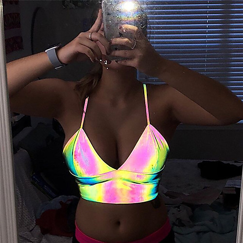 

Women's Cropped Reflective Strip Running Crop Top Reflective Tank Top Sports Bra Spaghetti Strap Running Fitness Jogging Windproof Quick Dry Soft Sportswear Color Gradient Top Activewear Stretchy