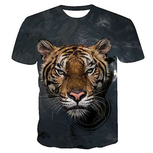 

Men's Daily Going out Basic T-shirt - 3D / Animal Tiger, Print Dark Gray
