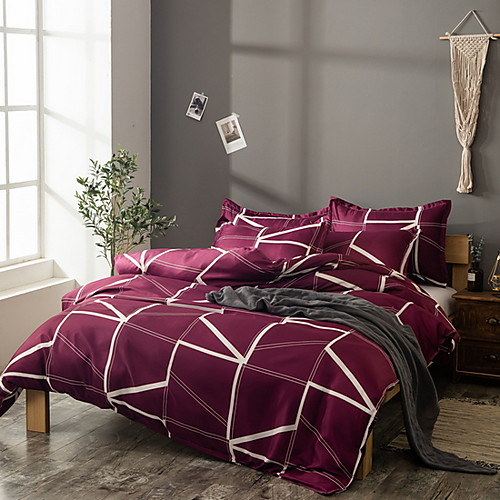 

Duvet Cover Sets 3 Piece Polyester / Polyamide Solid Colored Purple Printed Simple