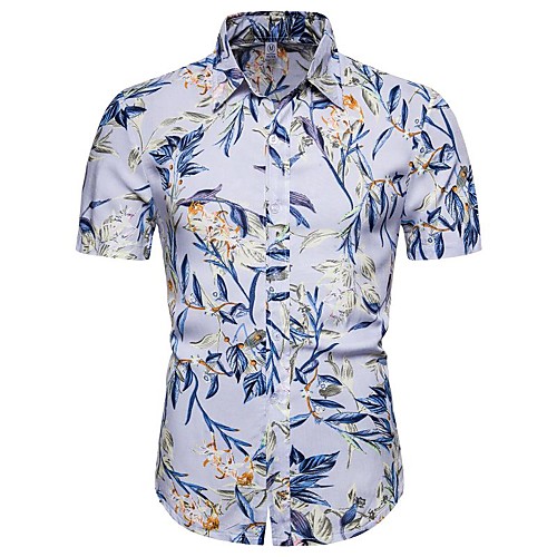 

Men's Daily Going out Basic / Exaggerated T-shirt - Floral / 3D Blue