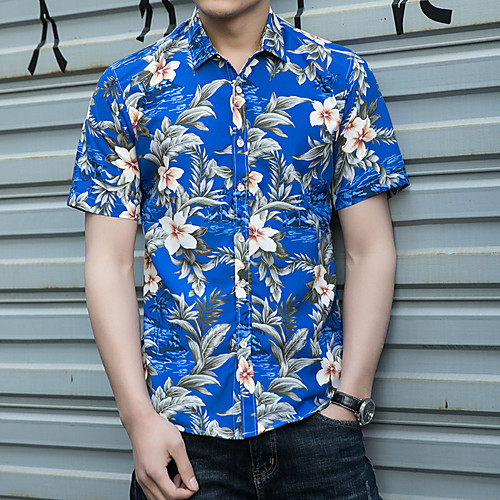 

Men's Daily Weekend Basic / Elegant Shirt - Floral / 3D Royal Blue