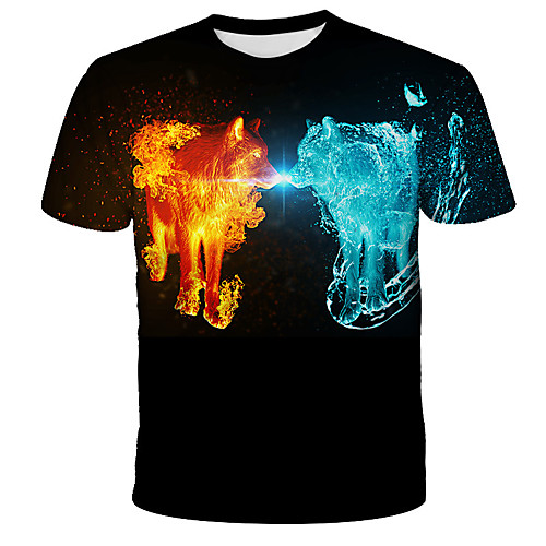 

Men's Daily Holiday Street chic / Exaggerated T-shirt - 3D / Tie Dye / Animal Wolf, Print Rainbow