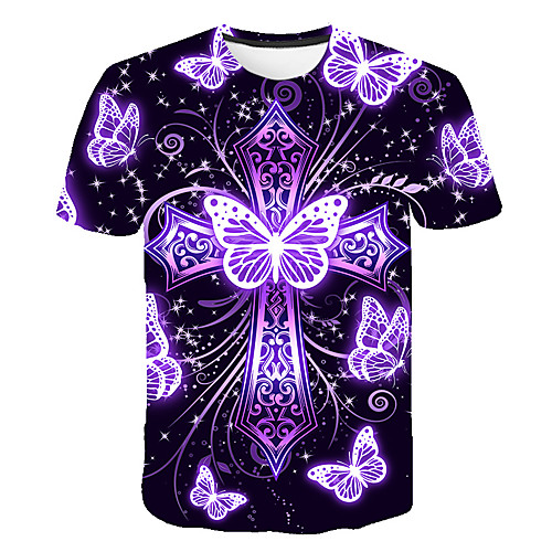 

Men's Daily Going out Basic T-shirt - 3D / Graphic / Visual Deception Print Purple