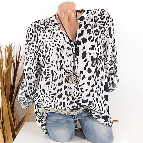 

Women's Daily Shirt - Leopard Loose Fit V Neck Yellow / Spring / Summer
