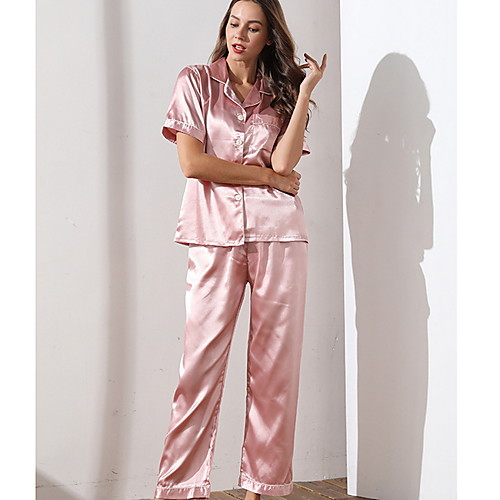 

Women's Notch Lapel Suits Pajamas Solid Colored