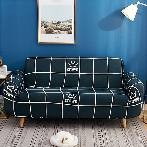 

Blue Check Crown Print Dustproof All-powerful Slipcovers Stretch Sofa Cover Super Soft Fabric Couch Cover with One Free Pillow Case