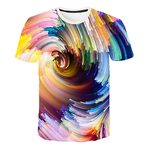 

Men's Daily Sports Street chic / Exaggerated T-shirt - Geometric / Color Block / 3D Print Rainbow