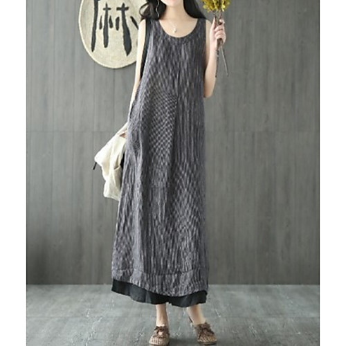 

Women's Maxi Black Gray Dress Shift Solid Color Strap S M Loose