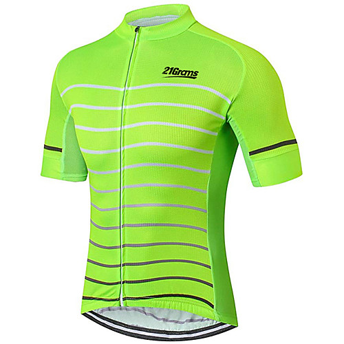 

21Grams Men's Short Sleeve Cycling Jersey 100% Polyester Green Stripes Bike Jersey Top Mountain Bike MTB Road Bike Cycling UV Resistant Breathable Quick Dry Sports Clothing Apparel / Stretchy