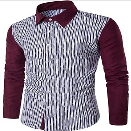 

Men's Daily Work Business / Basic Shirt - Striped / Color Block Blue