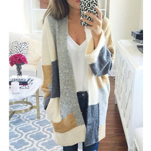 

Women's Daily Long Coat, Solid Colored V Neck Long Sleeve Polyester Gray