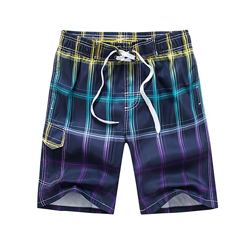 

Men's Sporty Basic Purple Red Swim Trunk Beach board shorts Swimwear Swimsuit - Striped Color Block Lace up Print M L XL Purple