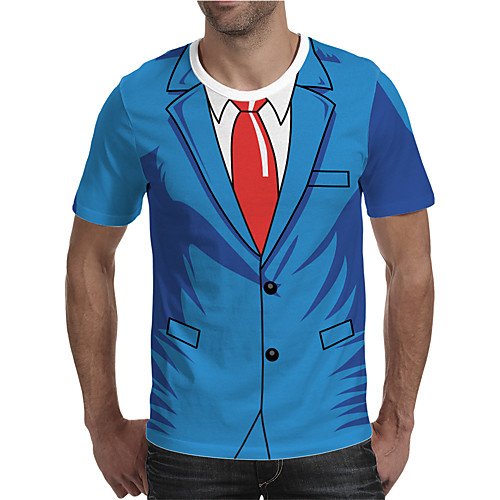 

Men's Holiday Going out Street chic / Exaggerated T-shirt - Geometric / Color Block / 3D Print Rainbow