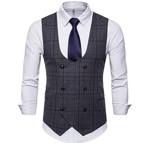 

Men's Vest Notch Lapel Polyester Light gray / Dark Gray / Brown