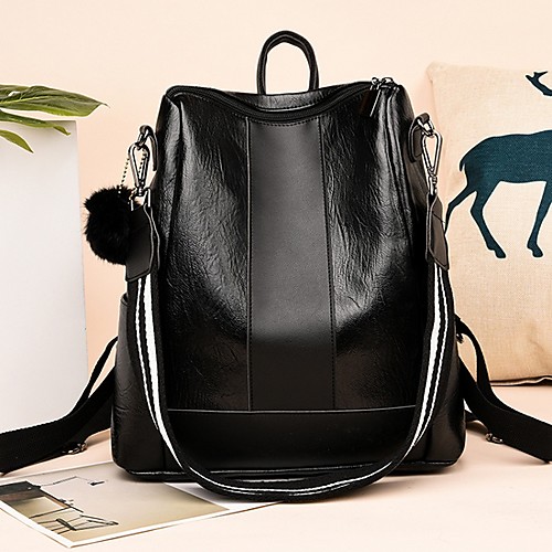 

Large Capacity PU Zipper Commuter Backpack Solid Color Daily Brown / Black