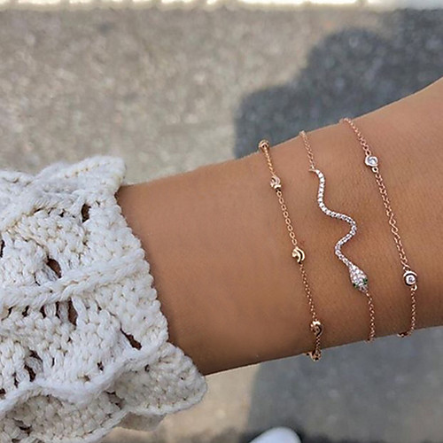 

3pcs Women's Vintage Bracelet Bracelet Layered Snake Simple Classic Vintage Trendy Fashion Imitation Diamond Bracelet Jewelry Gold For Gift Birthday Festival