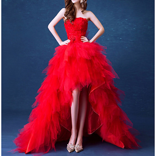 

Mermaid / Trumpet Strapless Asymmetrical Tulle Sexy / Red Prom / Formal Evening Dress with Tier 2020