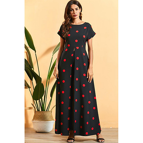 

Women's Maxi Black Dress A Line Polka Dot M L
